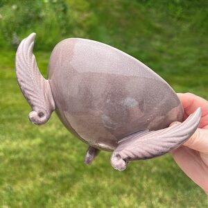 Vintage Antique Art Deco / Egyptian Revival Pottery Three Winged Footed Bowl